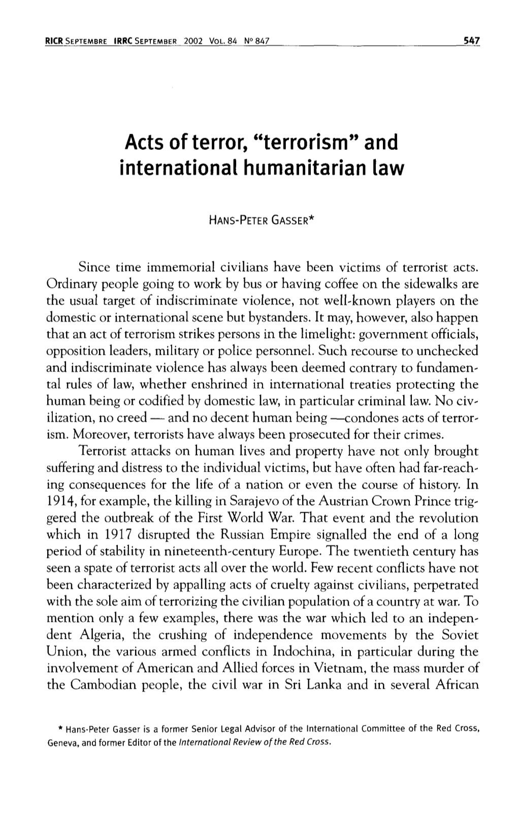 Terrorism" and International Humanitarian Law