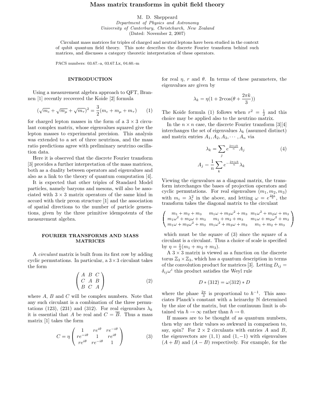 Mass Matrix Transforms in Qubit Field Theory