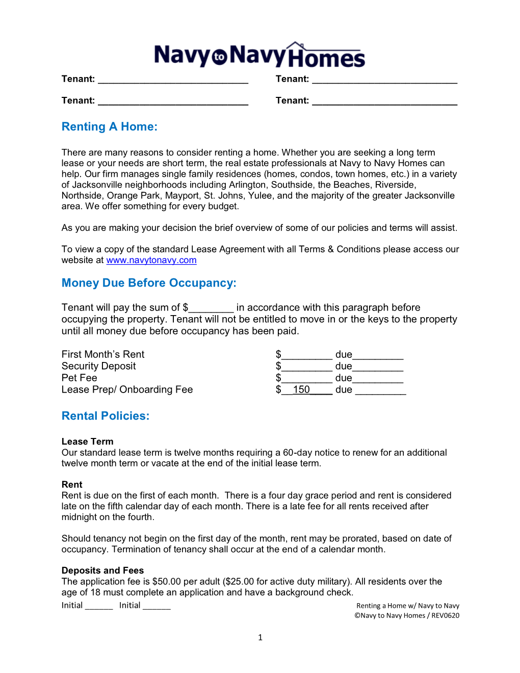 Renting a Home: Money Due Before Occupancy: Rental Policies