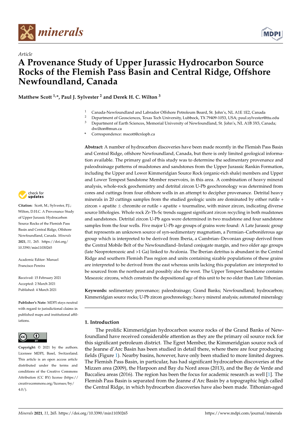 A Provenance Study of Upper Jurassic Hydrocarbon Source Rocks of the Flemish Pass Basin and Central Ridge, Offshore Newfoundland, Canada