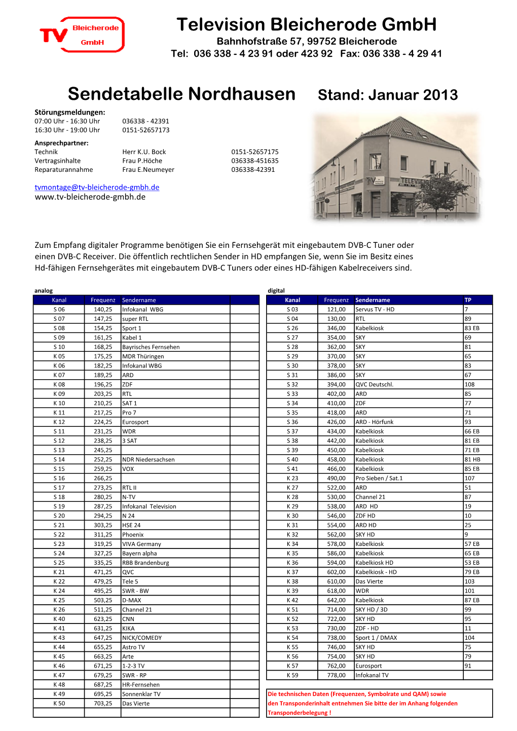 Television Bleicherode Gmbh Sendetabelle Nordhausen Stand