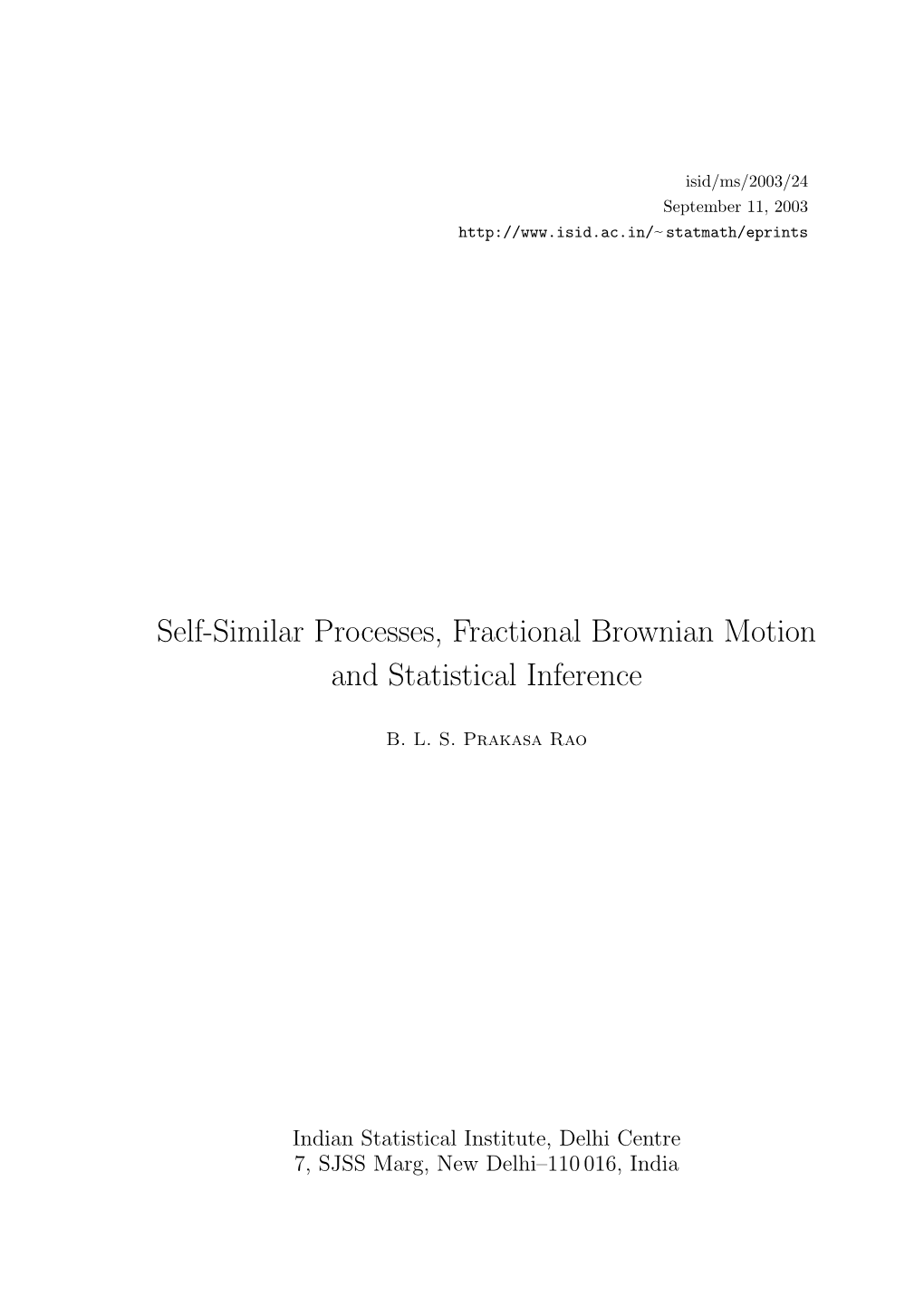 Self-Similar Processes, Fractional Brownian Motion and Statistical Inference