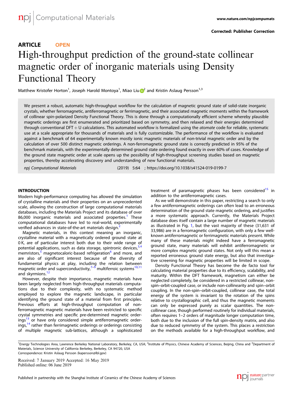 High-Throughput Prediction of the Ground-State Collinear Magnetic Order of Inorganic Materials Using Density Functional Theory