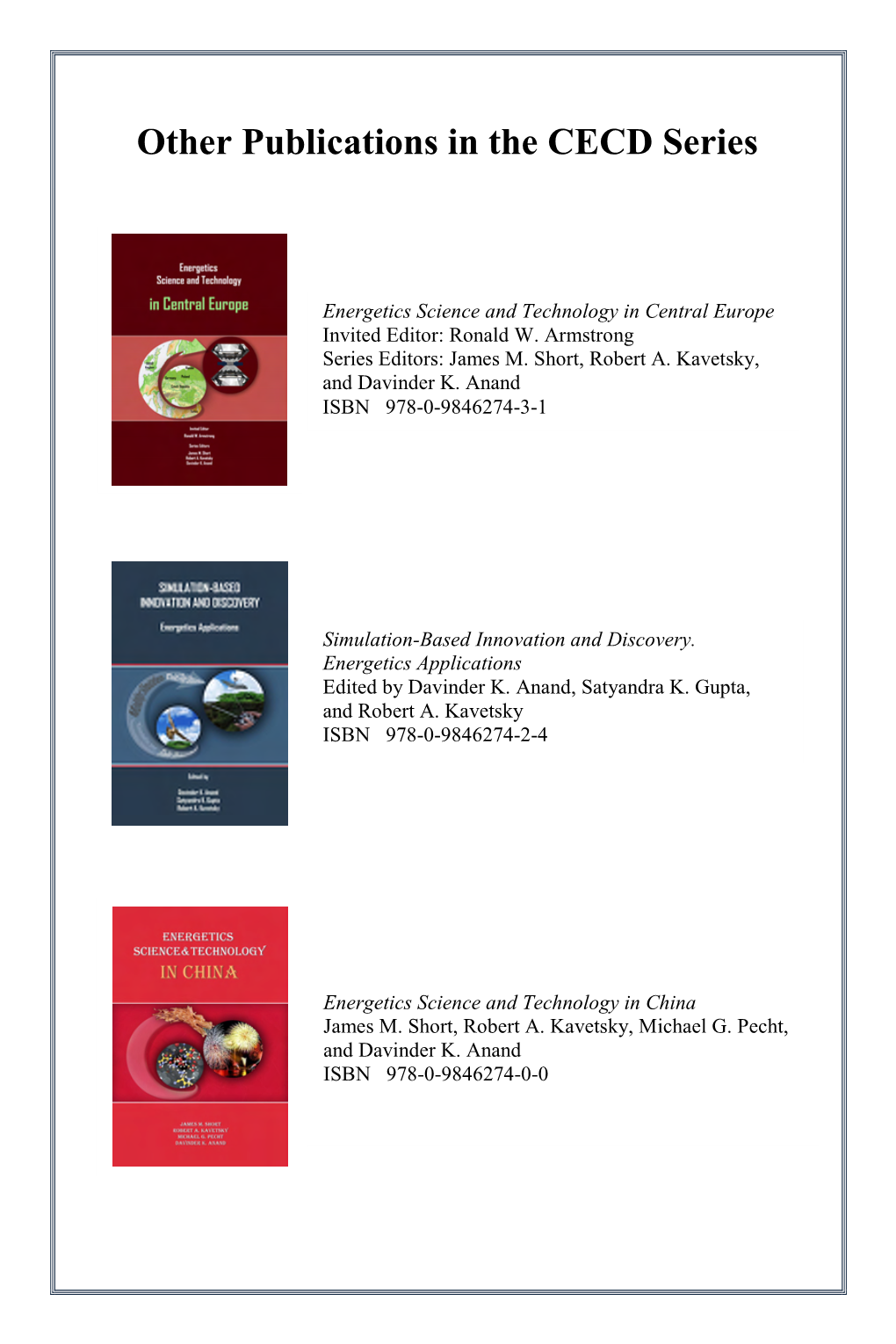 Other Publications in the CECD Series
