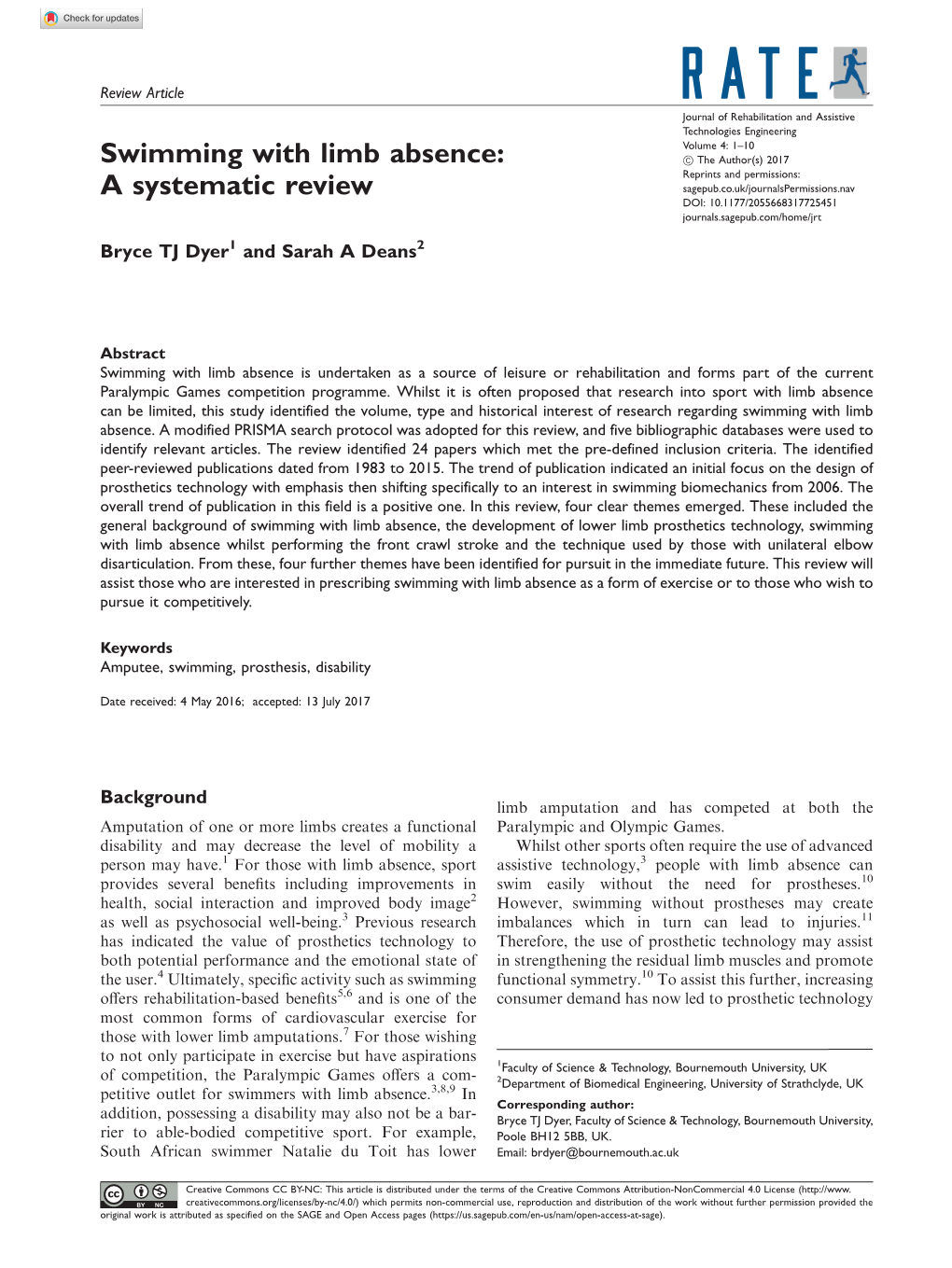 Swimming with Limb Absence