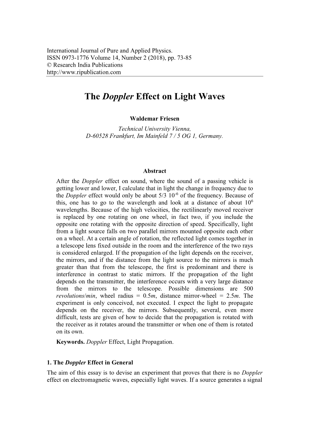 The Doppler Effect on Light Waves