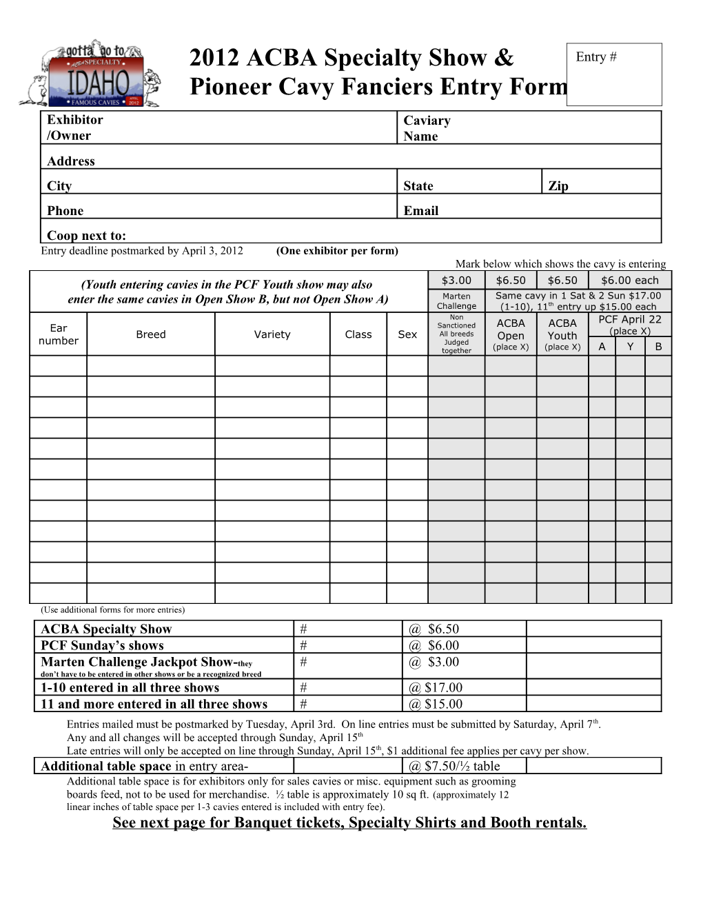 Cavy Entry Form