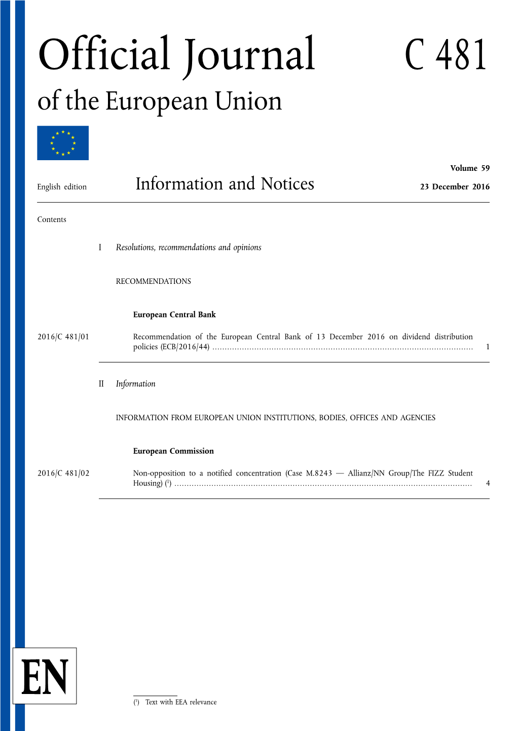 Official Journal C 481 of the European Union