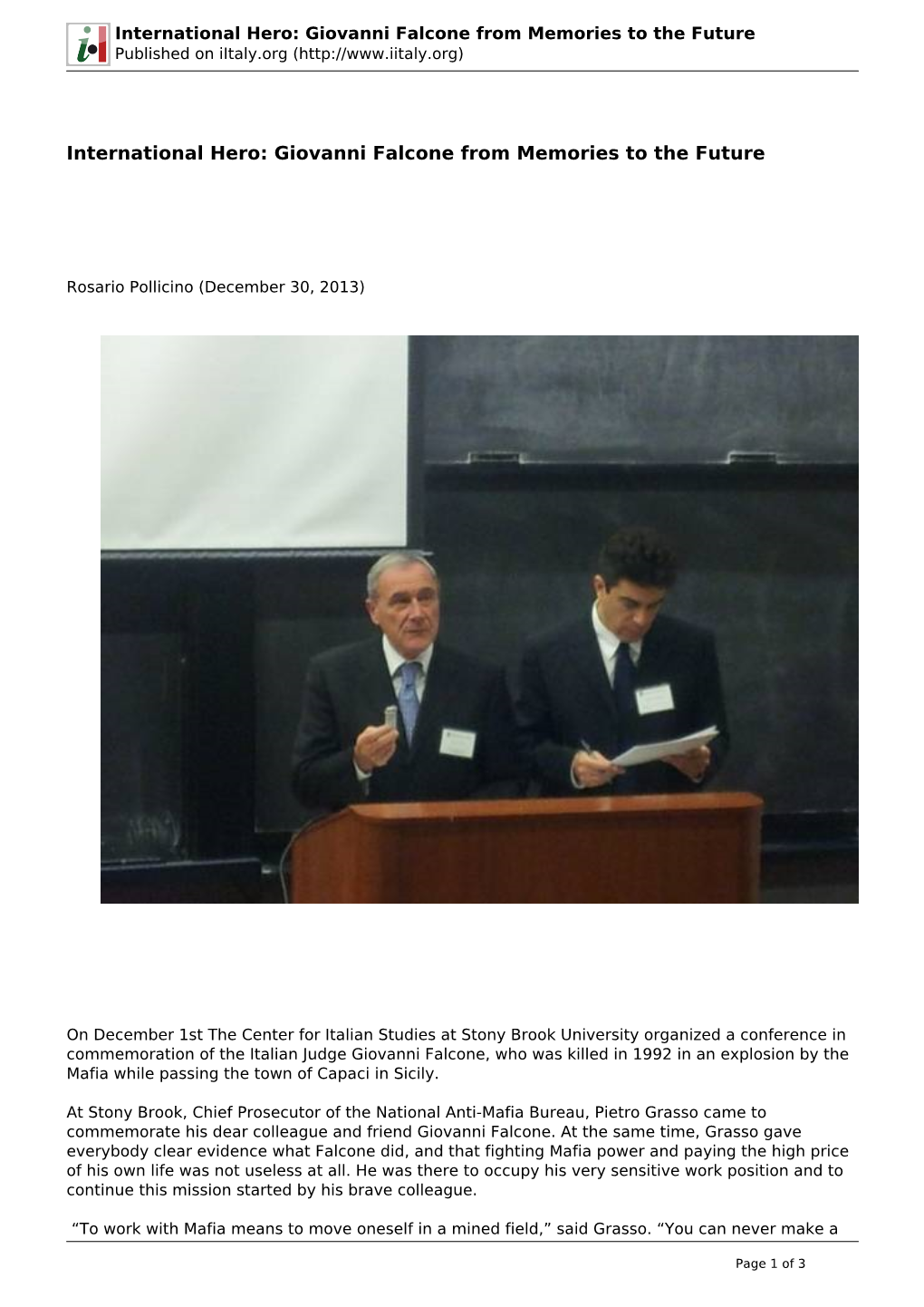 Giovanni Falcone from Memories to the Future Published on Iitaly.Org (