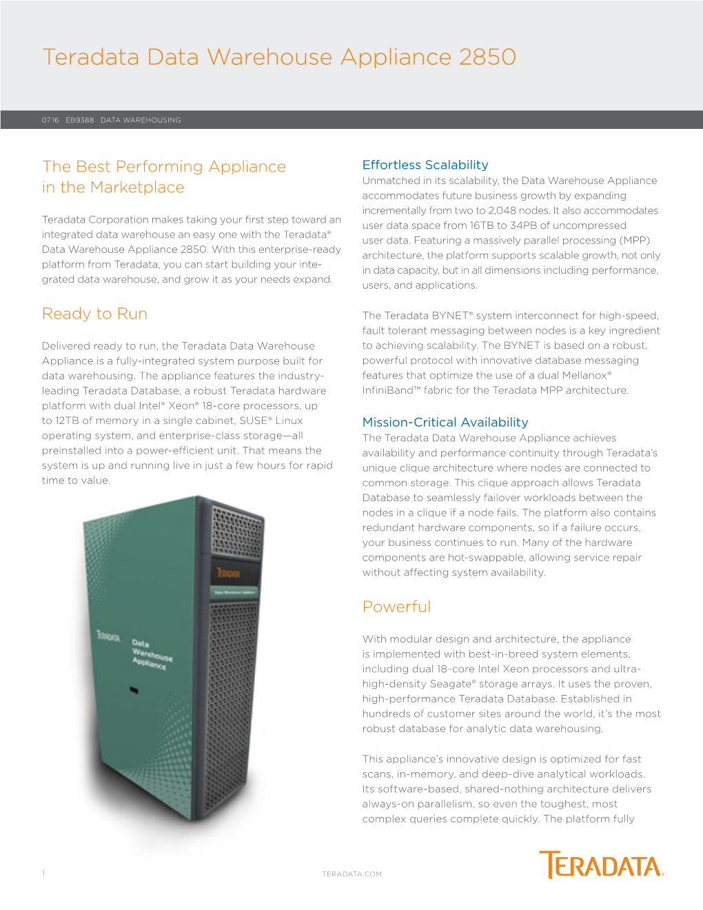 Teradata Data Warehouse Appliance 2800