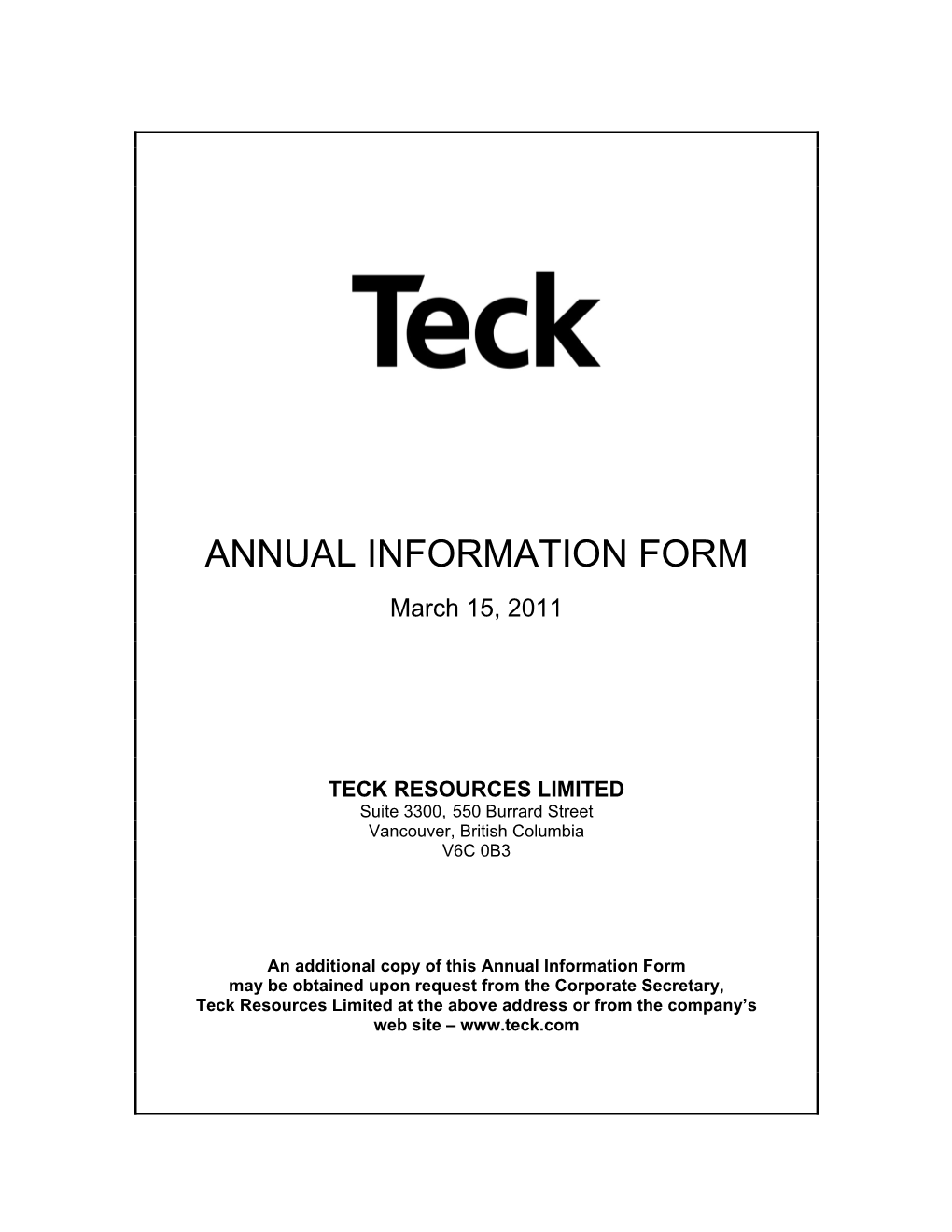 ANNUAL INFORMATION FORM March 15, 2011