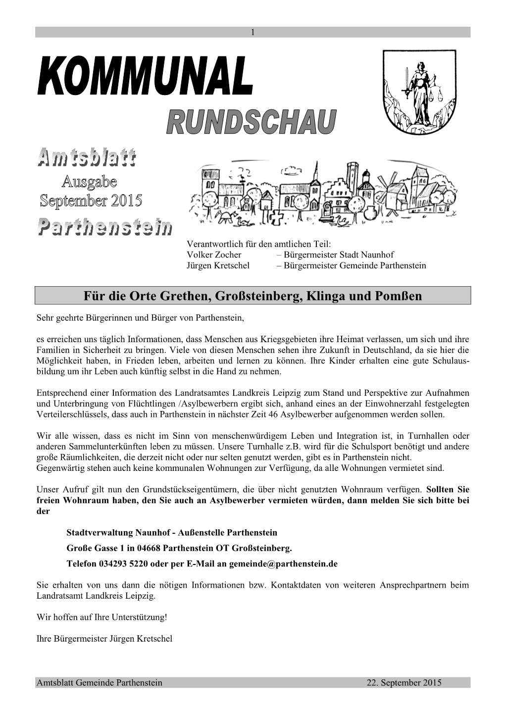 Für Die Orte Grethen, Großsteinberg, Klinga Und Pomßen