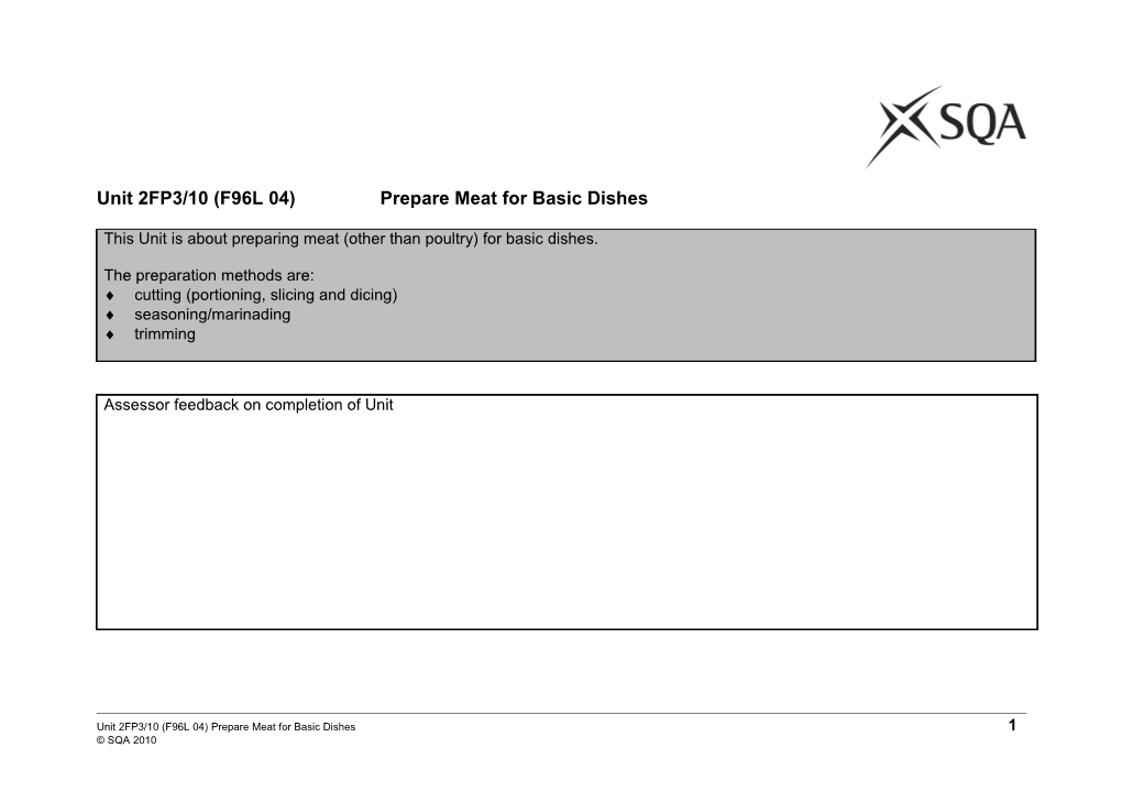 Unit 2FP3/10 (F96L 04) Prepare Meat for Basic Dishes
