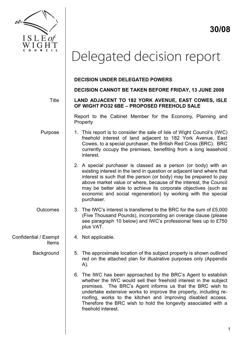 Land Adjacent to 182 York Avenue, East Cowes, Isle of Wight Po32 6Be – Proposed Freehold Sale