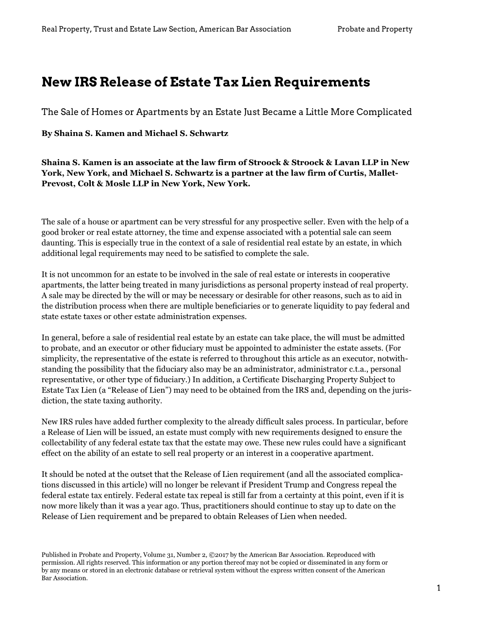 New IRS Release of Estate Tax Lien Requirements