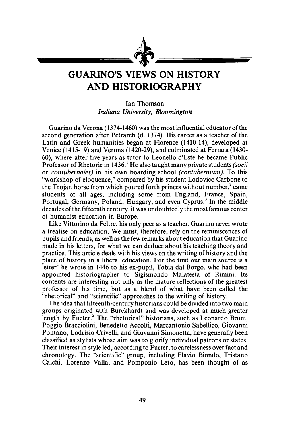 Guarino's Views on History and Historiography