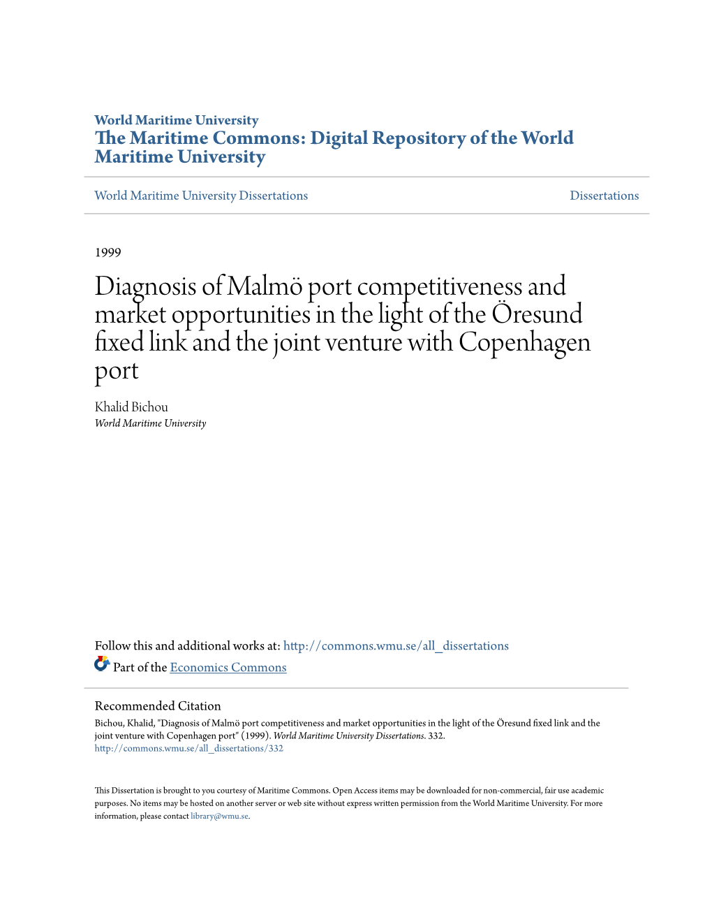 Diagnosis of Malmö Port Competitiveness and Market