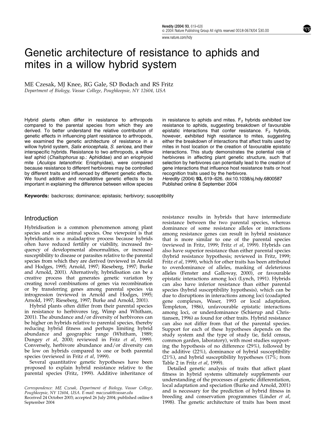 Genetic Architecture of Resistance to Aphids and Mites in a Willow Hybrid System