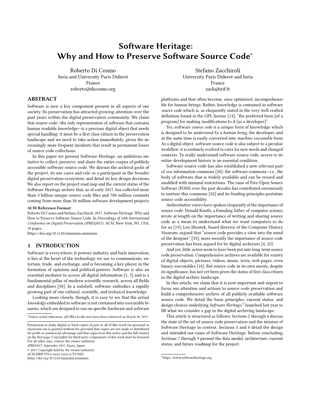 Software Heritage: Why and How to Preserve Software Source Code∗