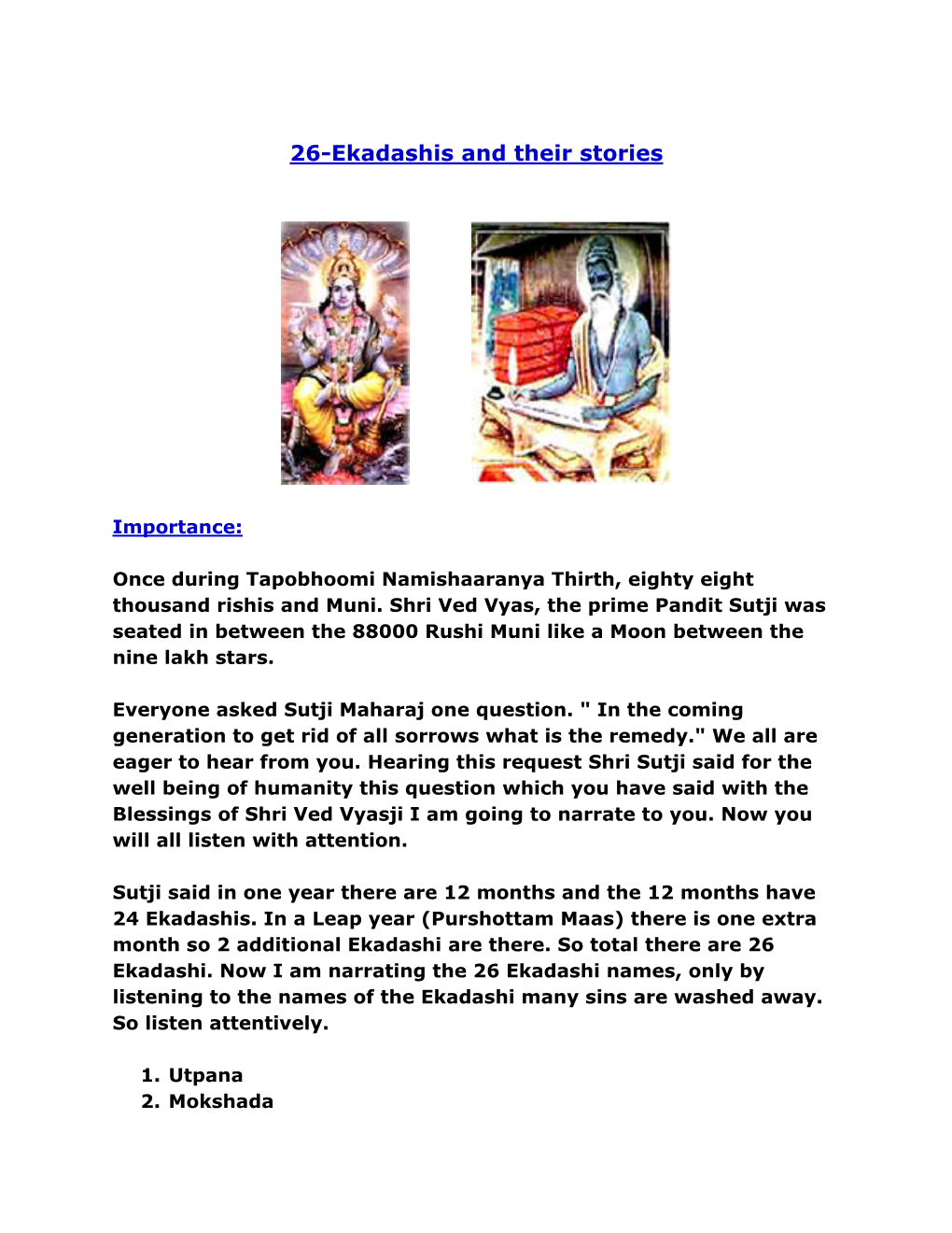 26-Ekadashis and Their Stories