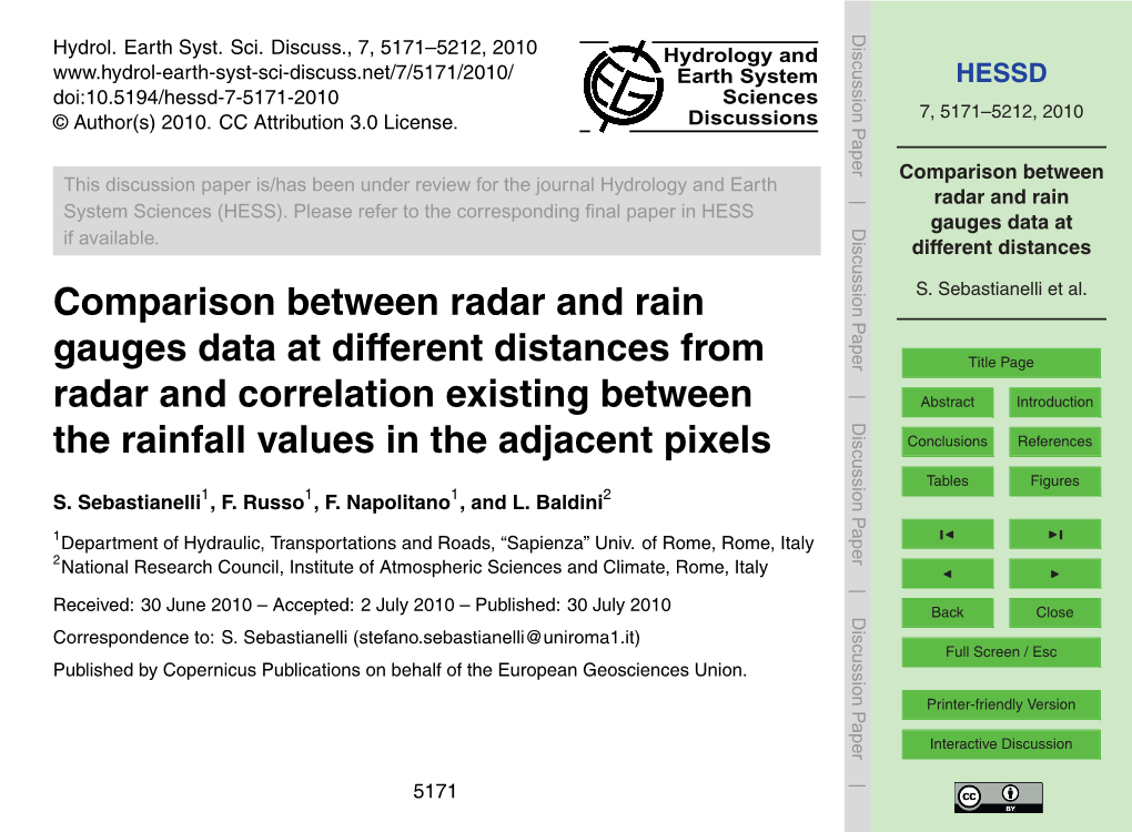 Comparison Between Radar and Rain Gauges Data at Different Distances