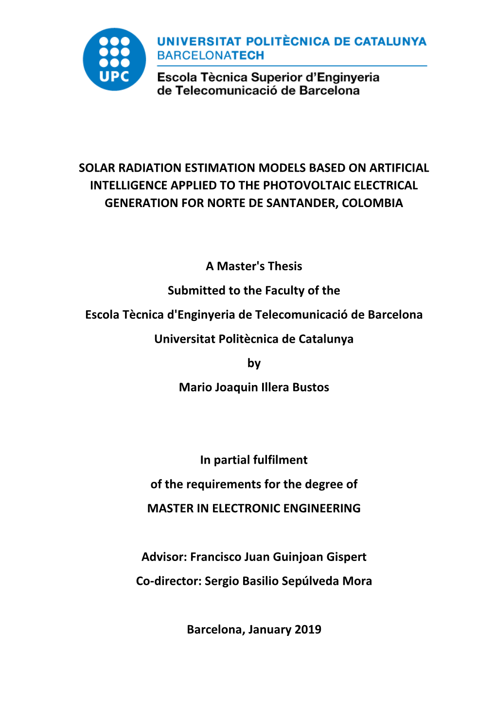 Solar Radiation Estimation Models Based on Artificial Intelligence Applied to the Photovoltaic Electrical Generation for Norte De Santander, Colombia