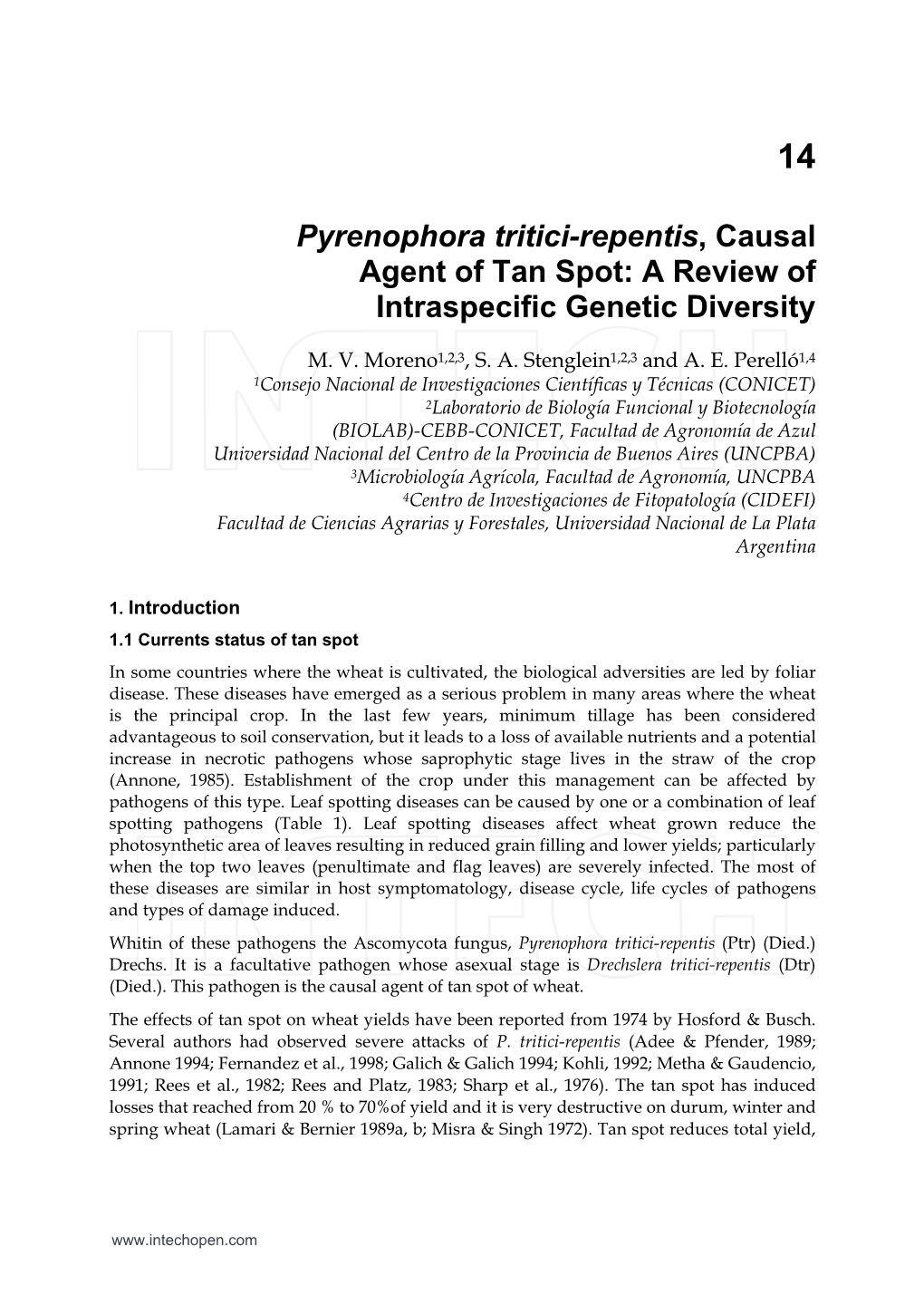 Pyrenophora Tritici-Repentis, Causal Agent of Tan Spot: a Review of Intraspecific Genetic Diversity