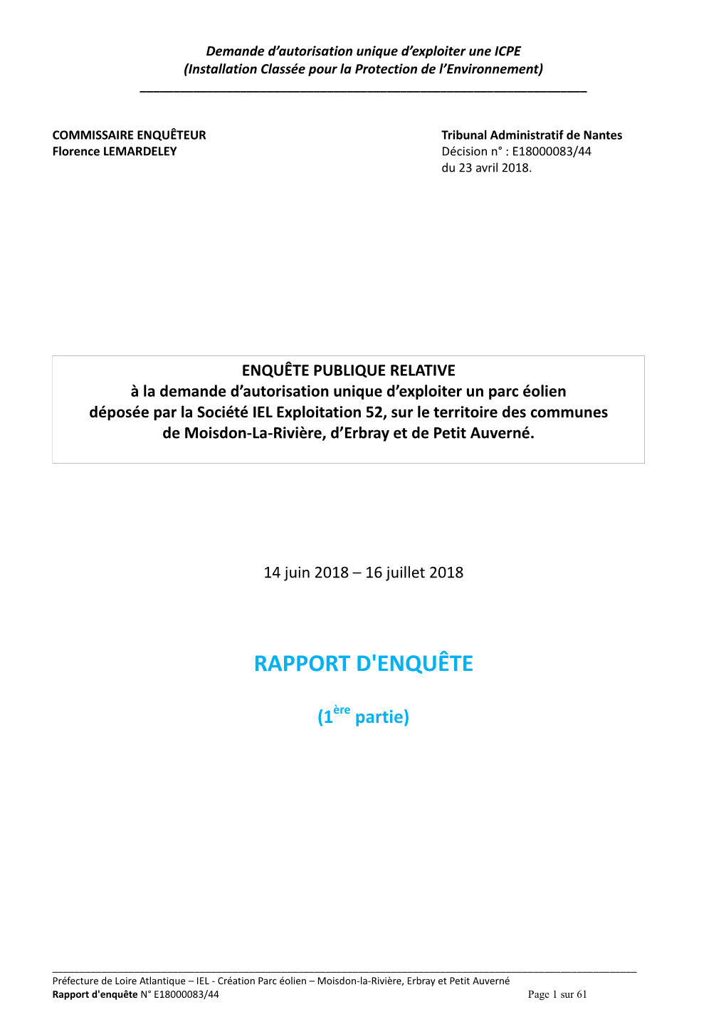 Rapport D'enquête Publique