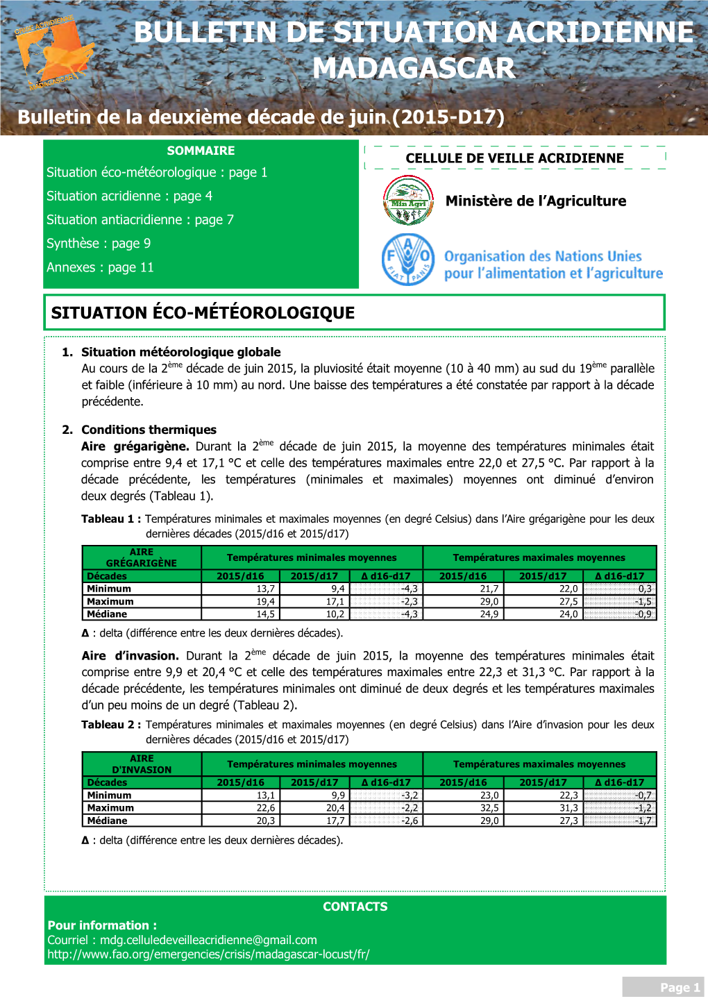 Bulletin De Situation Acridienne Madagascar