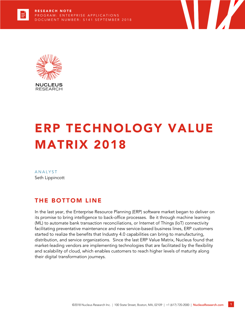 Erp Technology Value Matrix 2018