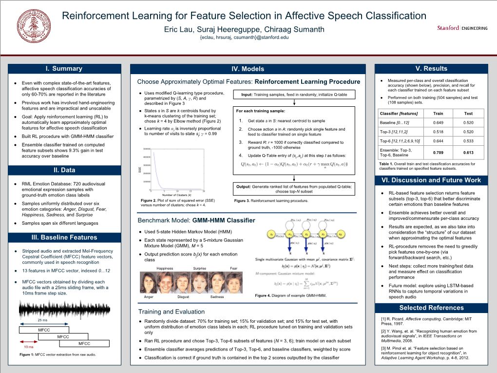 Reinforcement Learning for Feature Selection in Affective Speech Classification