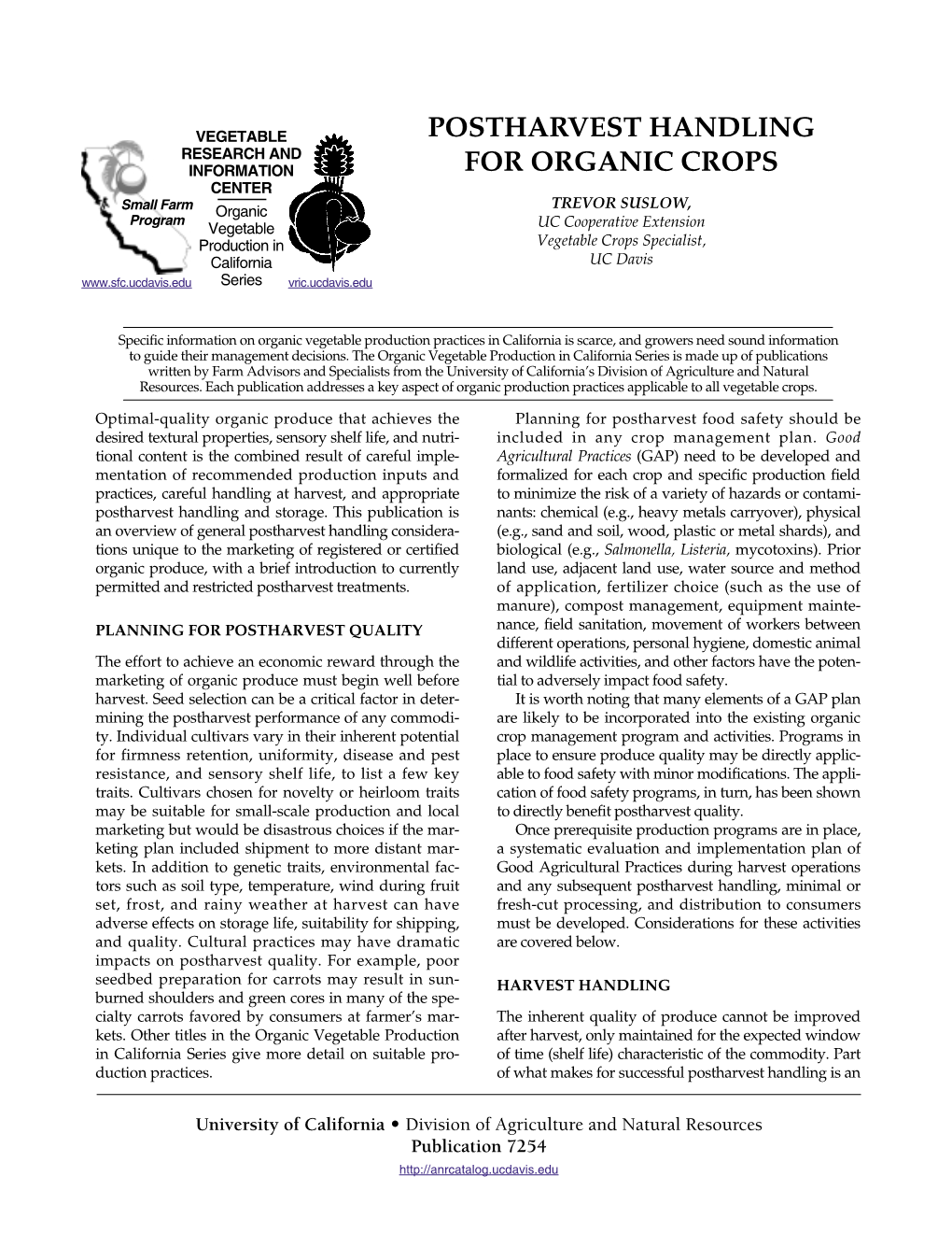 Postharvest Handling for Organic Crops