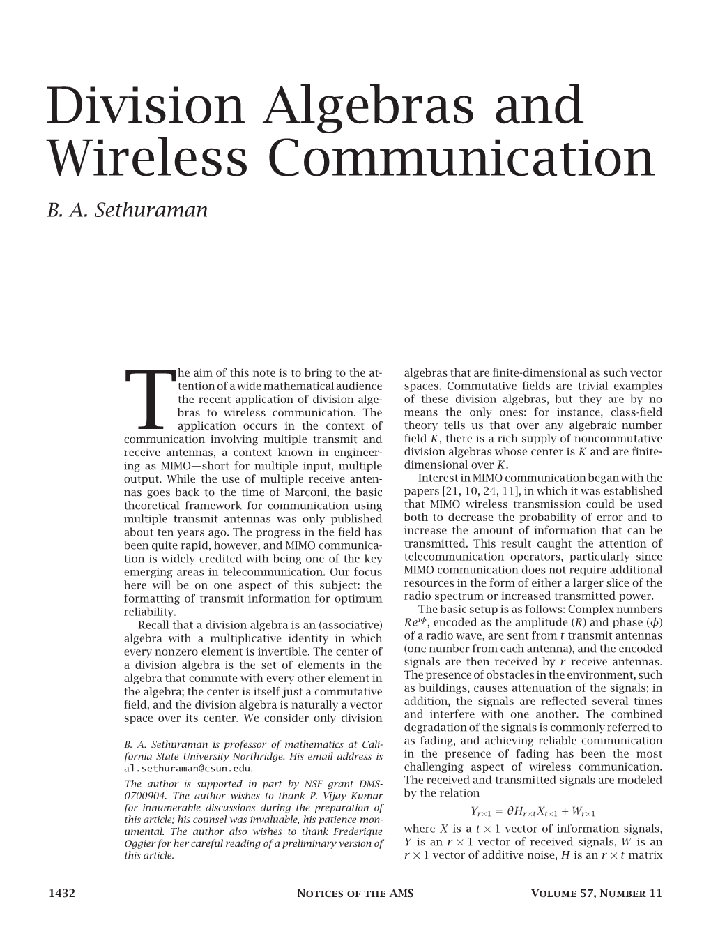Division Algebras and Wireless Communication B