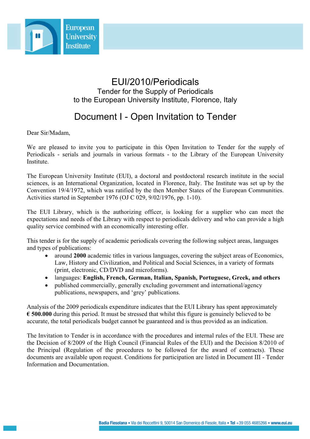 EUI/2010/Periodicals Document I