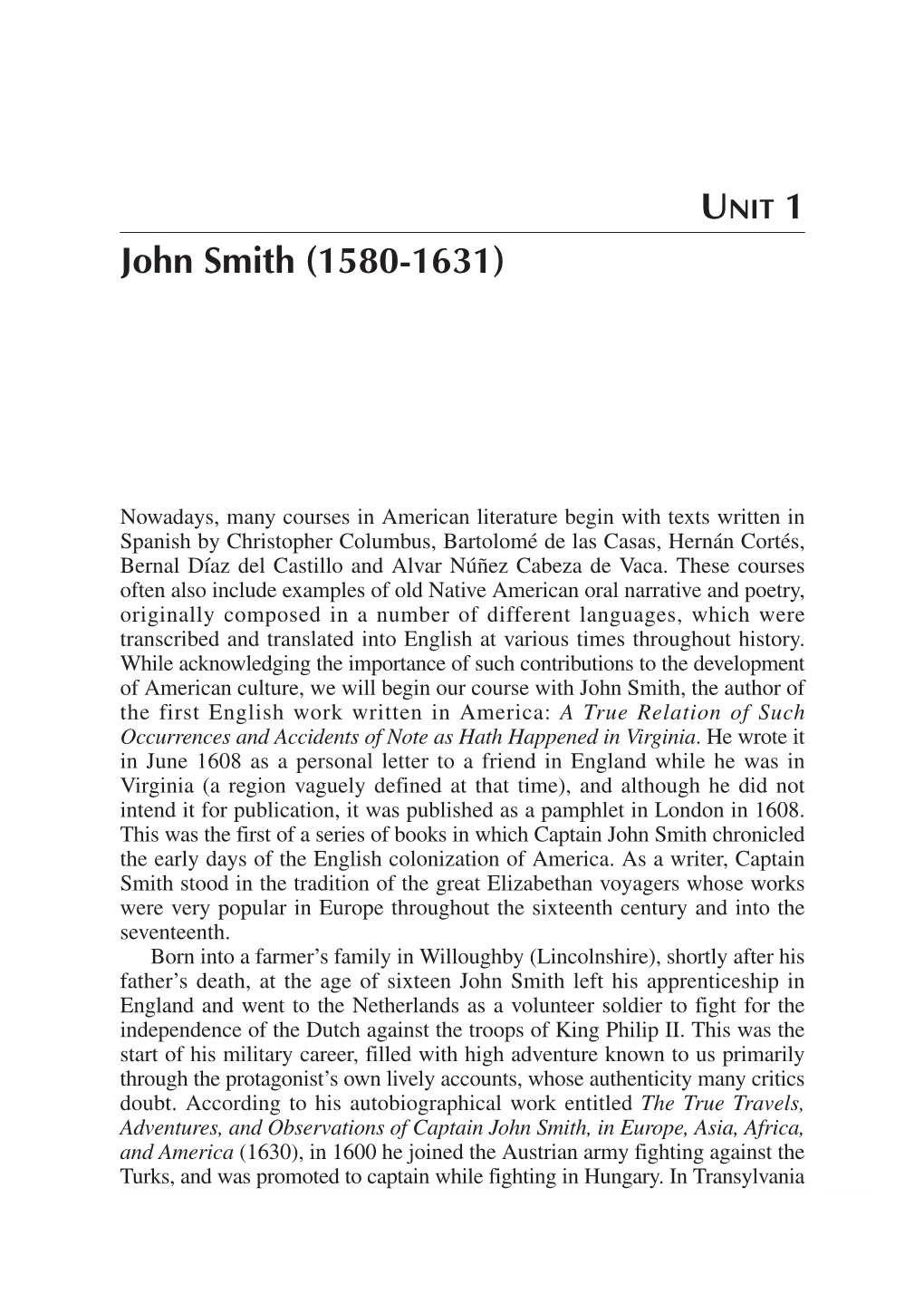 UNIT 1 John Smith (1580-1631)