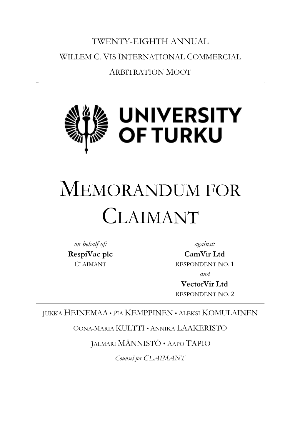 Memorandum for Claimant