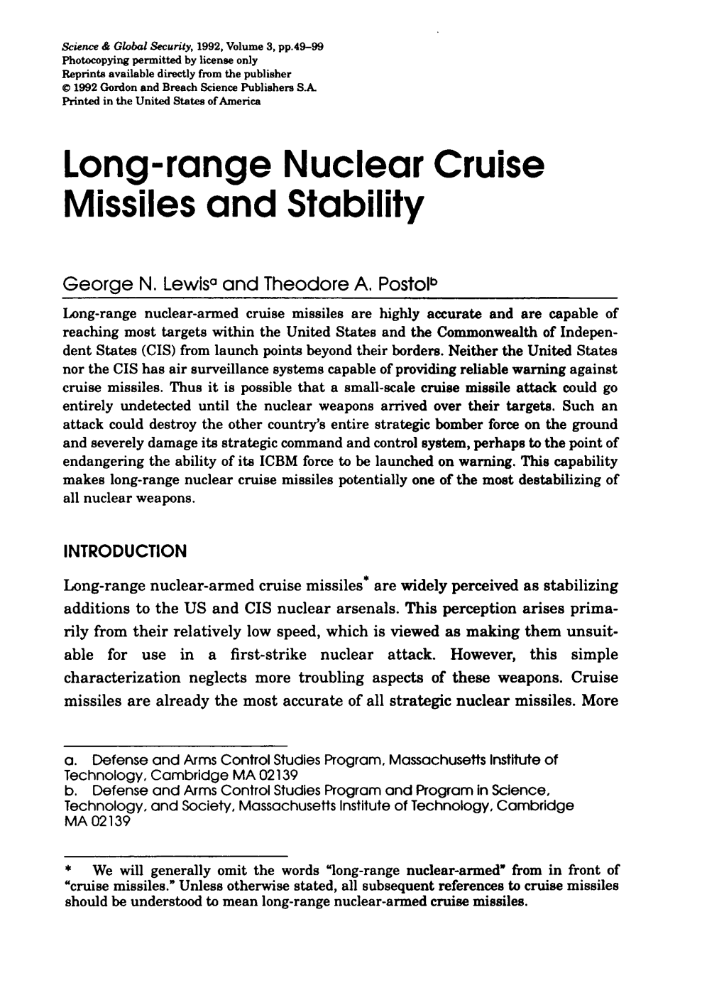 Long-Range Nuclear Cruise Missiles and Stability