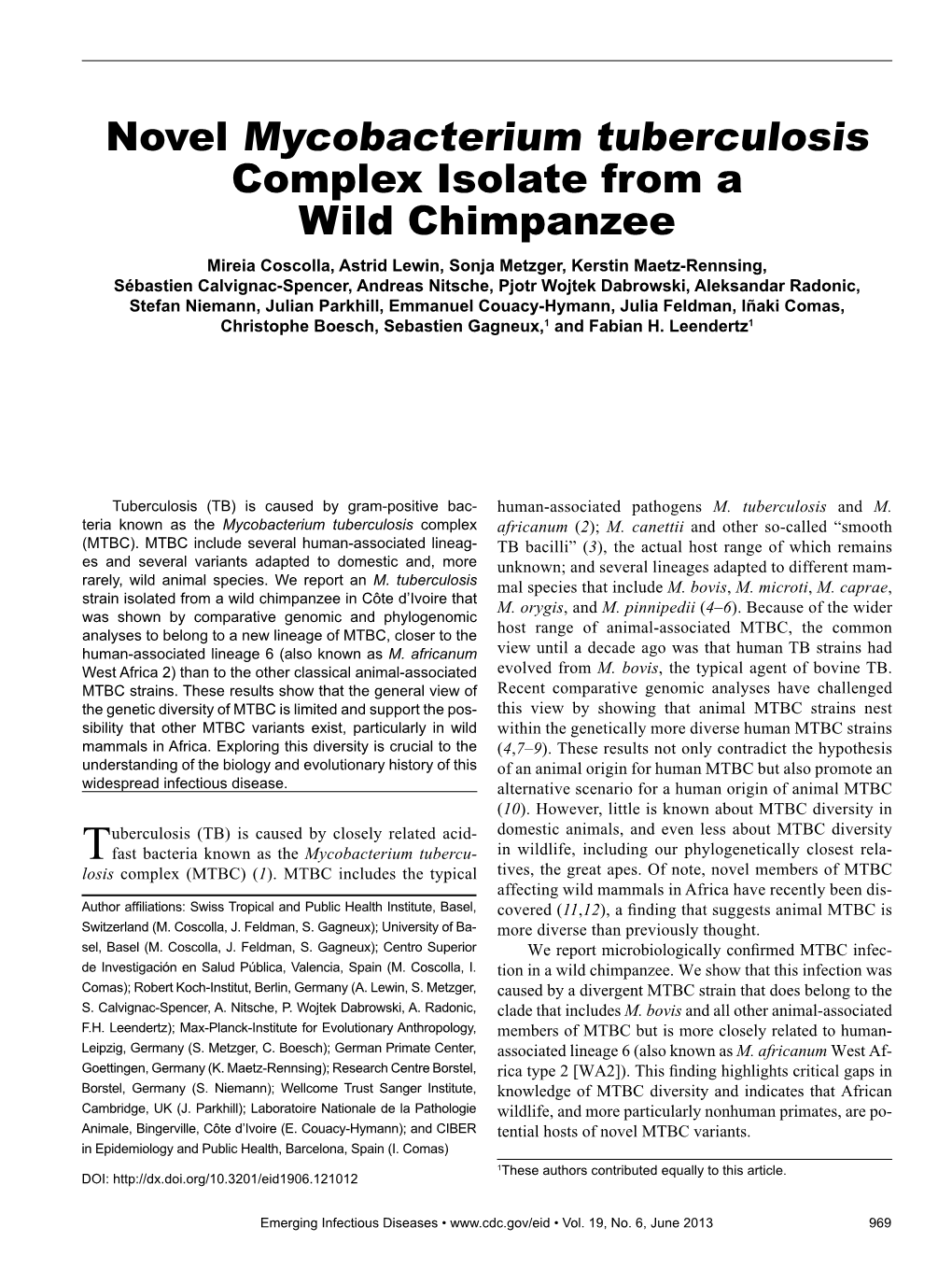 Novel Mycobacterium Tuberculosis Complex Isolate from a Wild