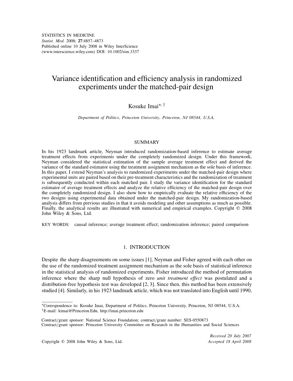 Variance Identification and Efficiency Analysis in Randomized