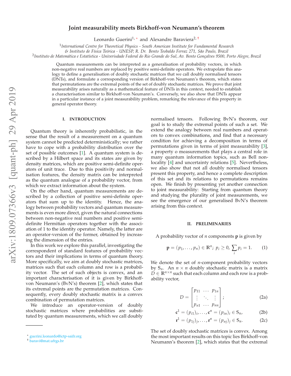 Joint Measurability Meets Birkhoff-Von Neumann's Theorem