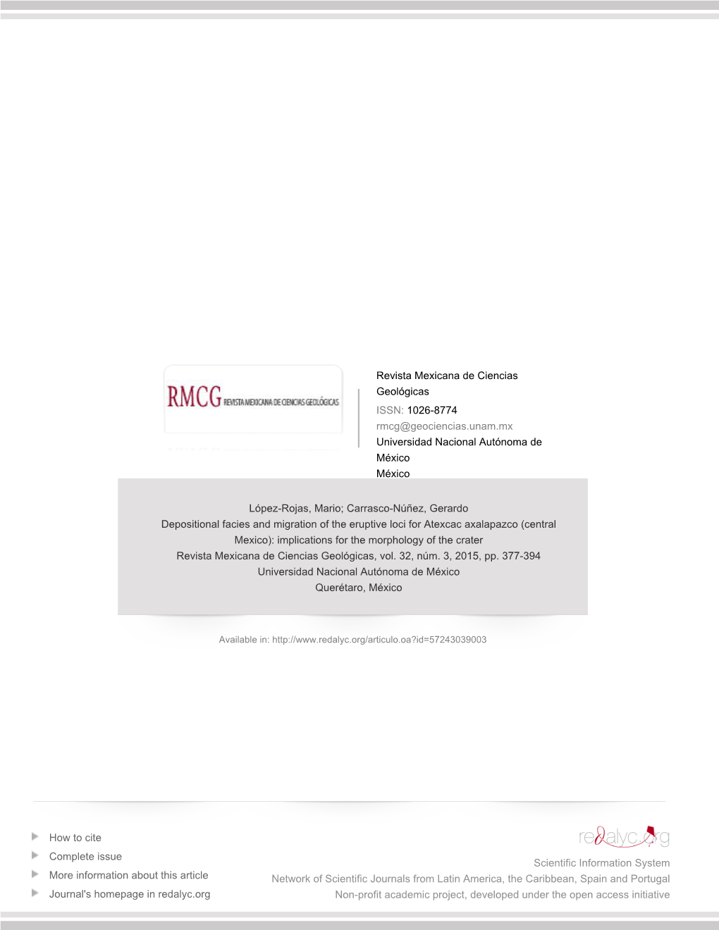 Redalyc.Depositional Facies and Migration of the Eruptive Loci For