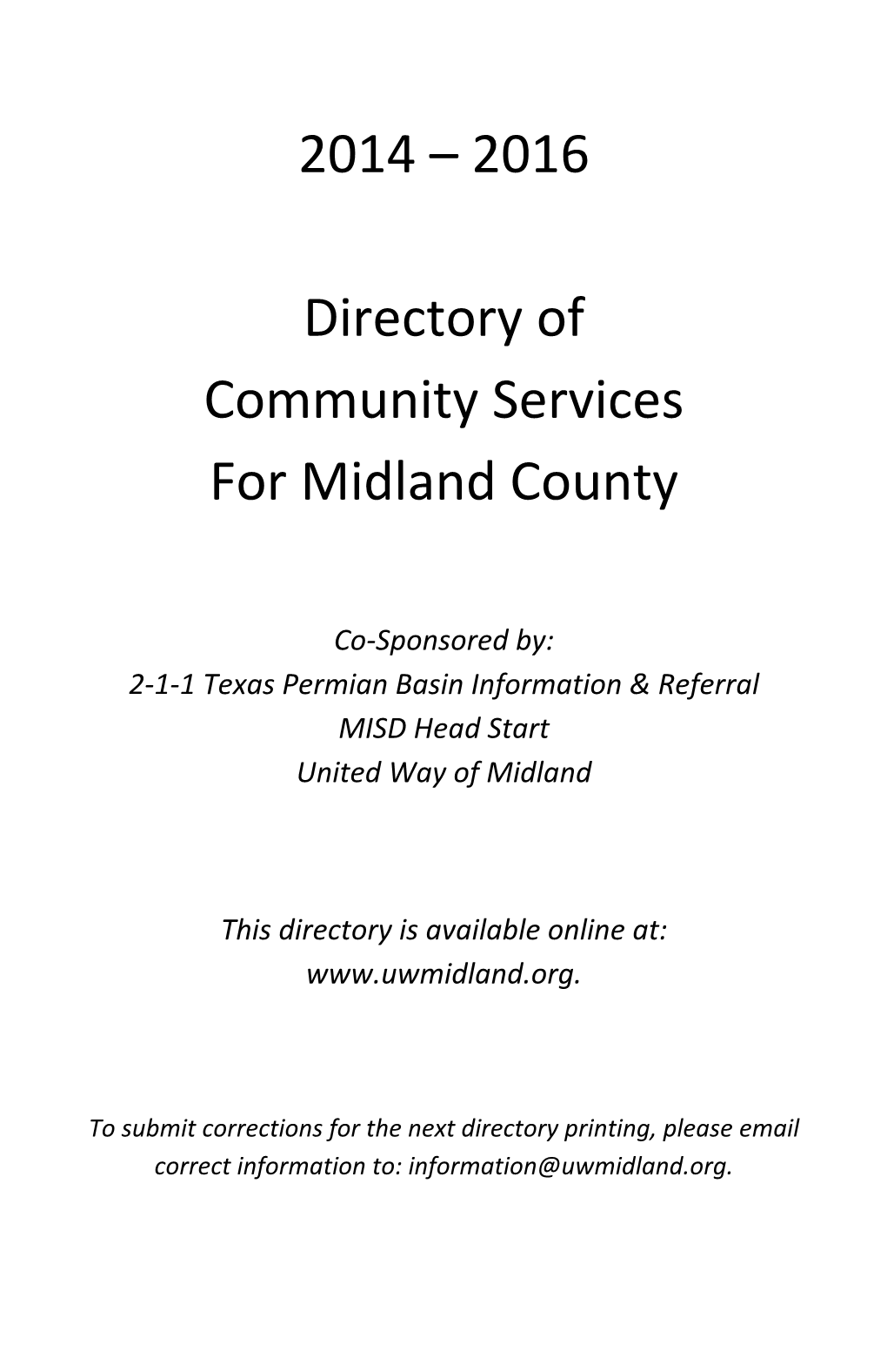 2014 – 2016 Directory of Community Services for Midland County