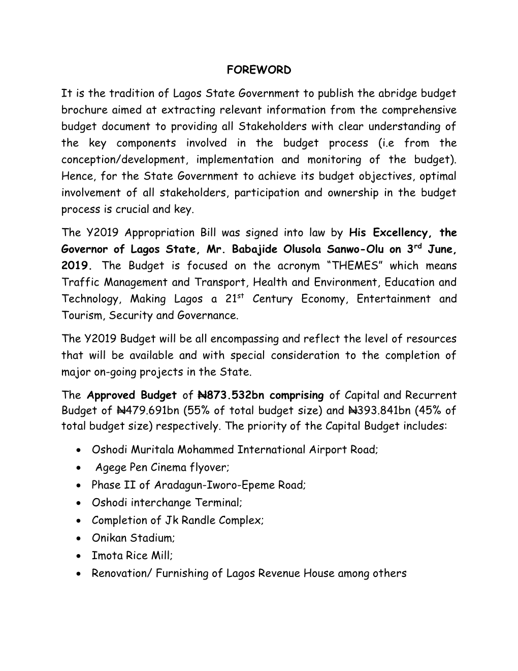 FOREWORD It Is the Tradition of Lagos State Government to Publish The