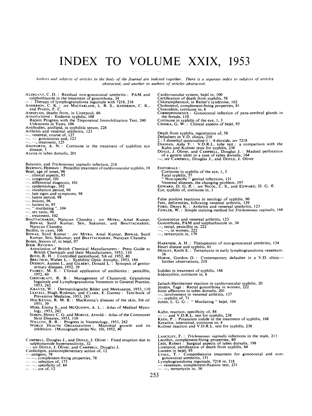 Index to Volume Xxix, 1953