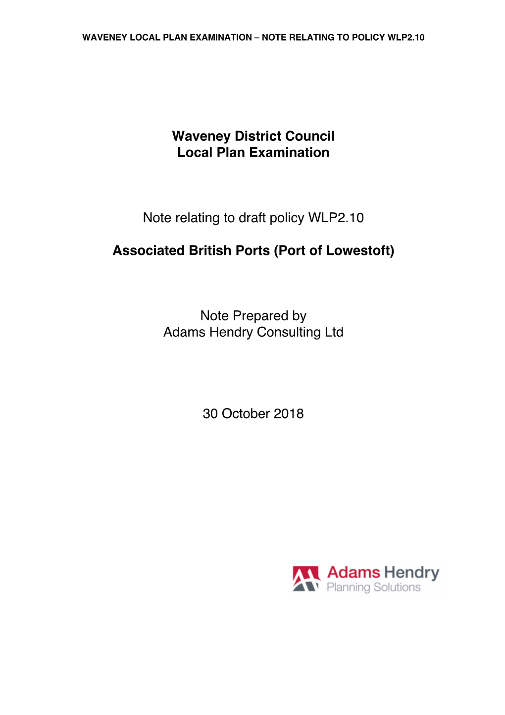 Waveney District Council Local Plan Examination Note Relating to Draft