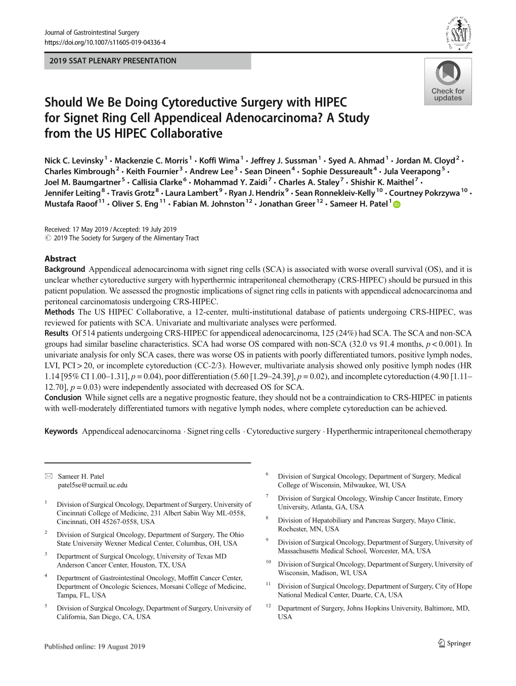 Should We Be Doing Cytoreductive Surgery with HIPEC for Signet Ring Cell Appendiceal Adenocarcinoma? a Study from the US HIPEC Collaborative