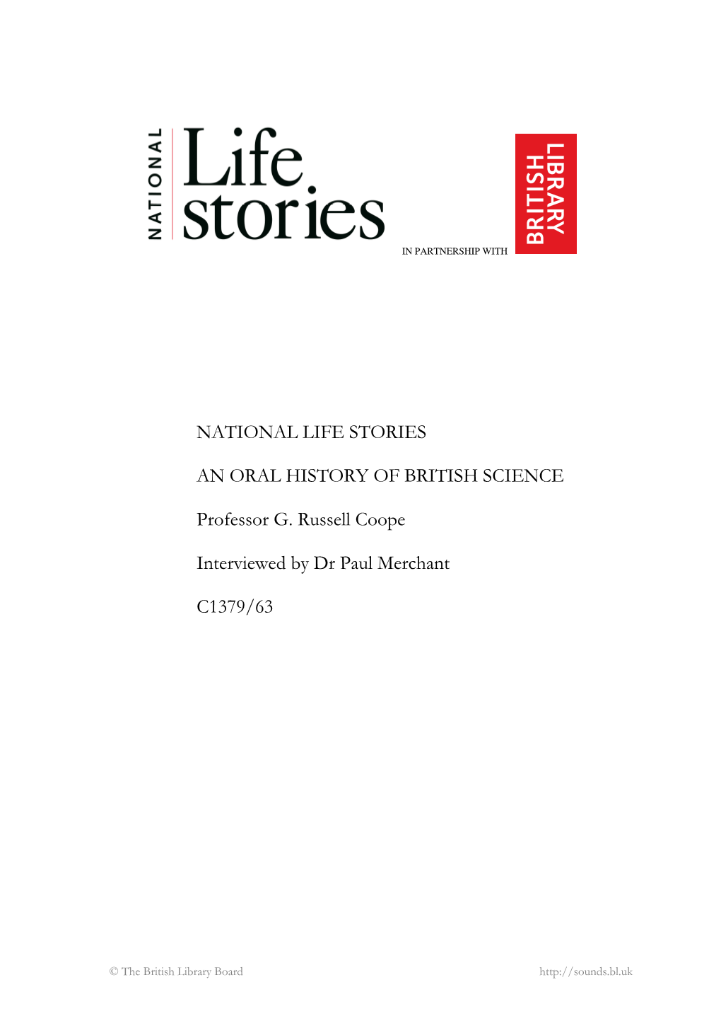 National Life Stories an Oral History of British Science