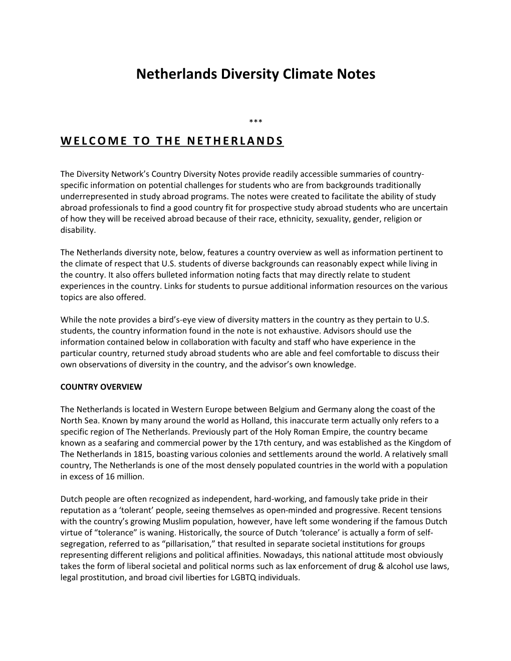 Netherlands Diversity Climate Notes