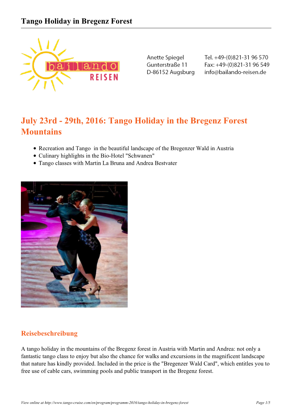 Tango Holiday in Bregenz Forest