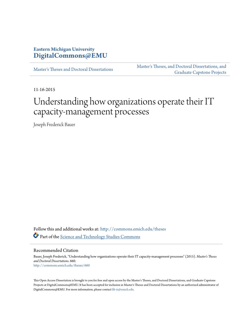 Understanding How Organizations Operate Their IT Capacity-Management Processes Joseph Frederick Bauer